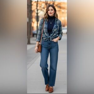 Private Party Women’s Plaid Flannel Button-Down Shirt Small Blue Green Cotton.